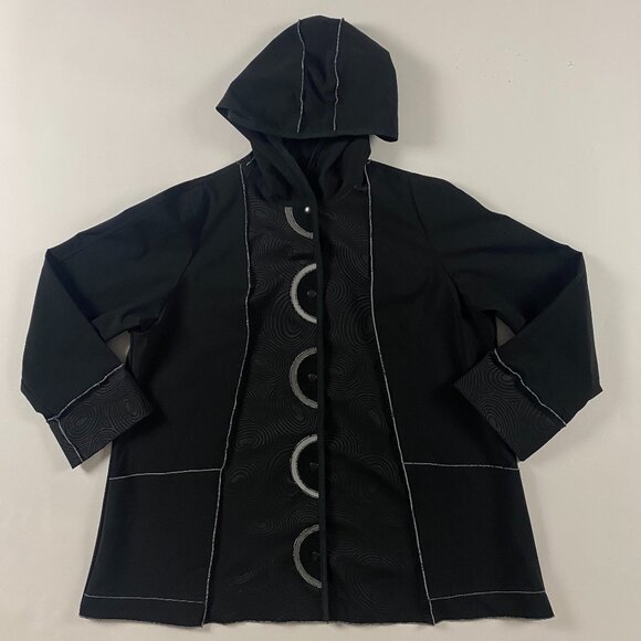 Vintage 90s Red Rover Jacket Women's XL Black Abstract Softshell Made in the USA - Picture 1 of 11